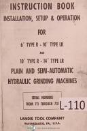 Landis-Landis Type R, LR Hydraulic Grinding Installation Setup & Operations Manual 1961-Type LR-Type R-01